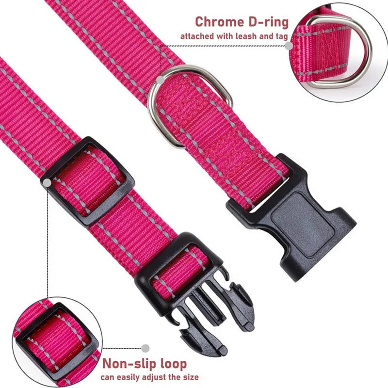 Reflective Dog Collar Strap With Adjustable Safety Rope